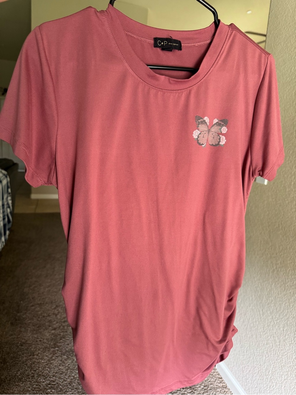 Maternity Women's Dusty Rose Butterfly Short Sleeve Tee